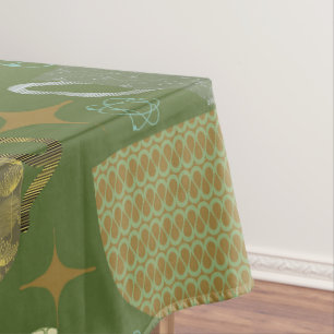 Mid Century Bright Green Teacup Pattern Tablecloth