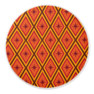 Mid Century Brown Stars on retro diamonds Ceramic Knob