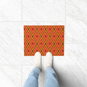 Mid Century Brown Stars on retro diamonds Doormat