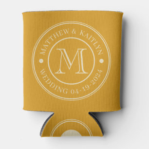 Mid-Century Burnt Buttercup  Wedding Monogram Can Cooler