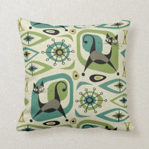 Mid Century Cat Abstract - Lime Teal ©studioxtine Cushion