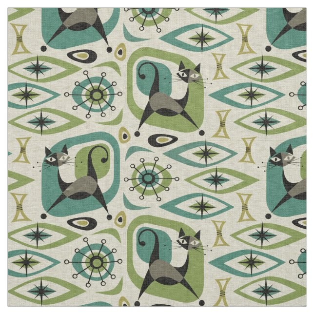 Mid Century Cat Abstract - Lime Teal ©studioxtine Fabric (Swatch)