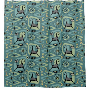 Mid Century Cat Abstract Shower Curtain
