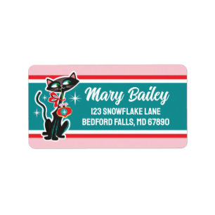 Mid Century Cat Christmas Card Address Labels