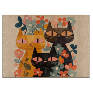 Mid-Century Cat Cutting Board, Glass Cutting Board