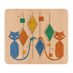 Mid-Century Cat Cutting Board in Orange Tones