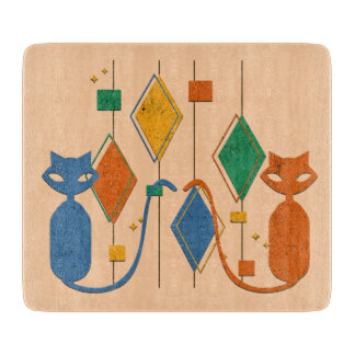 Mid-Century Cat Cutting Board in Orange Tones