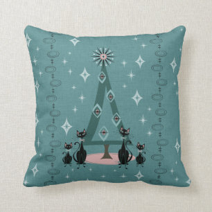 Mid Century Cat Family Holiday Cushion