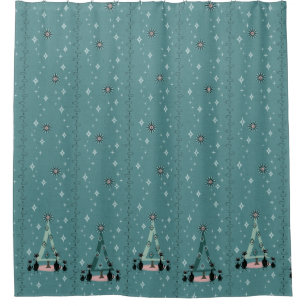 Mid Century Cat Family Holiday Shower Curtain