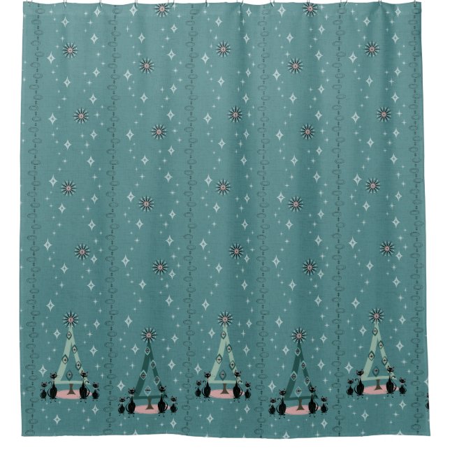 Mid Century Cat Family Holiday Shower Curtain (Front)
