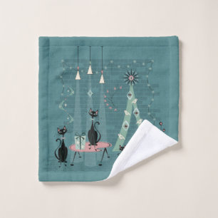 Mid Century Cat Family Holiday ©studioxtine Bath Towel Set