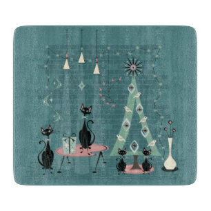 Mid Century Cat Family Holiday ©studioxtine Cutting Board