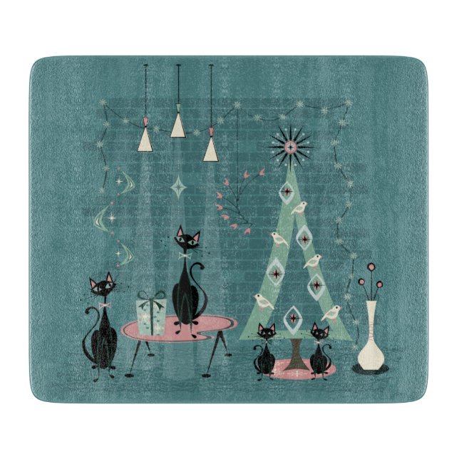 Mid Century Cat Family Holiday ©studioxtine Cutting Board (Front)