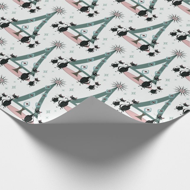 Mid Century Cat Family Holiday Wrapping Paper (Corner)
