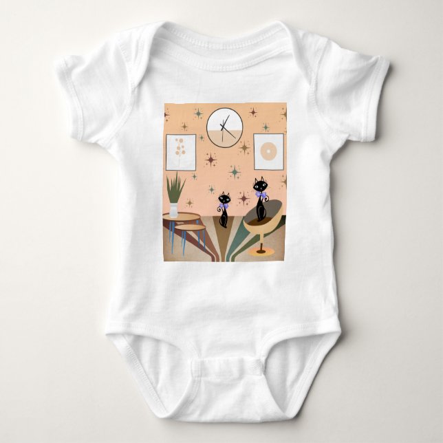 Mid Century Cat Mid-Century Modern Baby Bodysuit (Front)