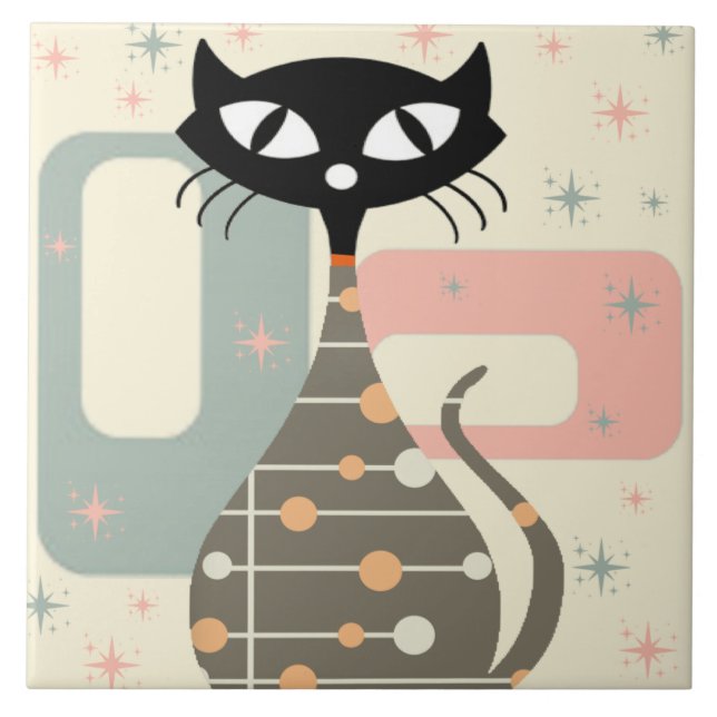 Mid Century Cat Mid-Century Modern Ceramic Tile (Front)