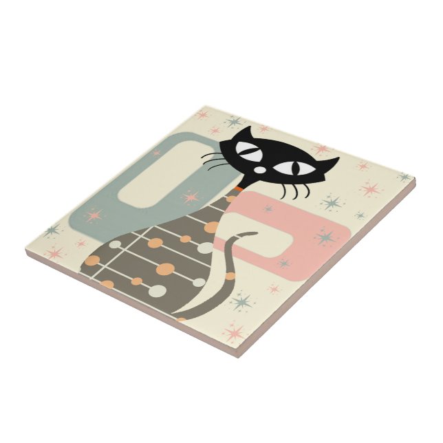 Mid Century Cat Mid-Century Modern Ceramic Tile (Side)