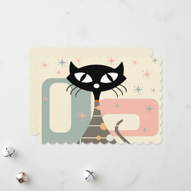 Mid Century Cat Mid-Century Modern Holiday Card (Front/Back In Situ)
