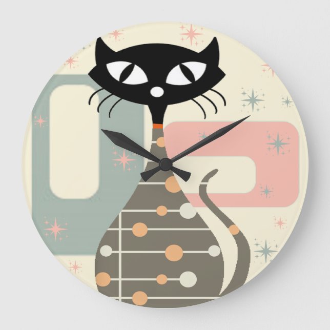 Mid Century Cat Mid-Century Modern Large Clock (Front)