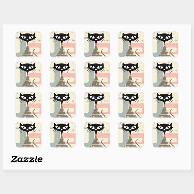 Mid Century Cat Mid-Century Modern Square Sticker (Sheet)