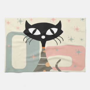 Mid Century Cat Mid-Century Modern Tea Towel