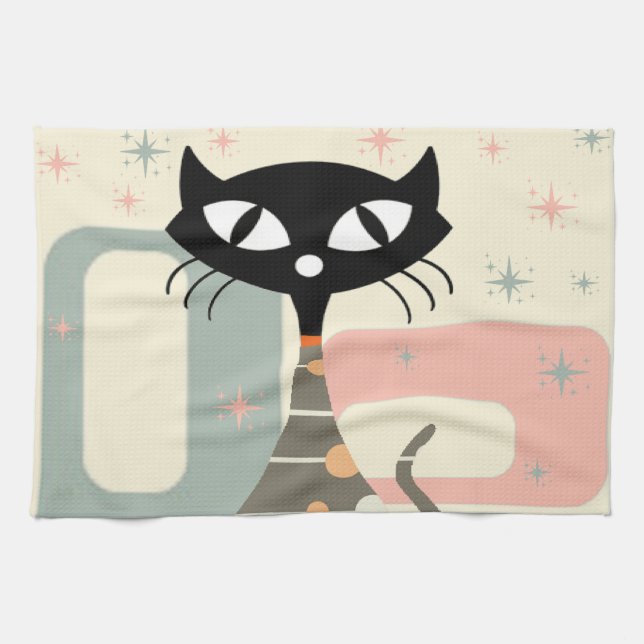 Mid Century Cat Mid-Century Modern Tea Towel (Horizontal)