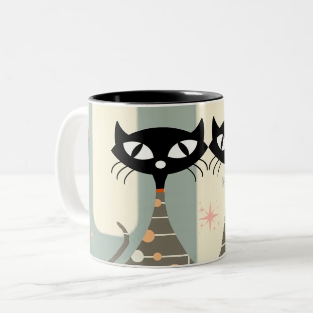 Mid Century Cat Mid-Century Modern Two-Tone Coffee Mug (Front Left)