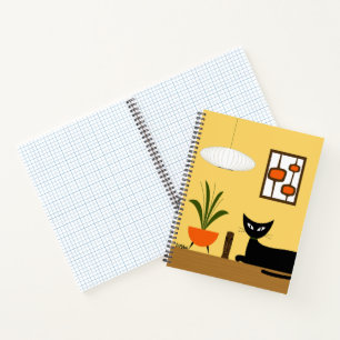 Mid Century Cat with Mod Pods on Yellow Notebook