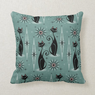 Mid Century Cats and Clocks Cushion