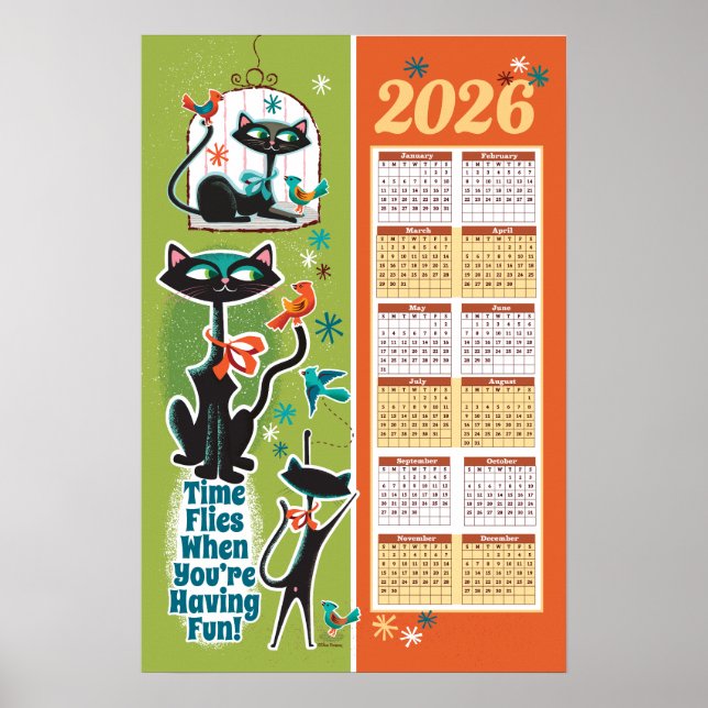 Mid-Century Cats Calendar Kitchen Poster (Front)