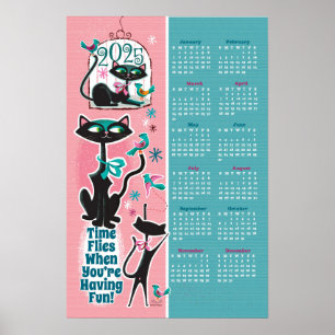 Mid-Century Cats Calendar Kitchen Poster
