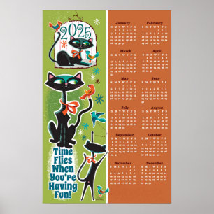 Mid-Century Cats Calendar Kitchen Poster