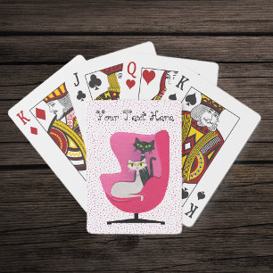 Mid Century Cats in Pink Chair on Pink Polka Dots Playing Cards