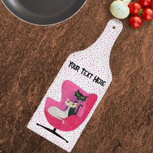 Mid Century Cats in Pink Chair on White With Dots Cutting Board