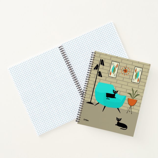 Mid Century Cats with Brick Wall Notebook (Inside)