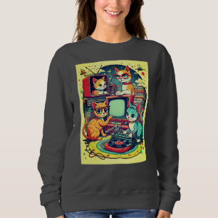 Mid Century Cats with Retro Records & TV Sweatshirt