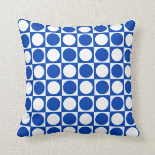 Mid-Century Chequerboard - cobalt and white Cushion