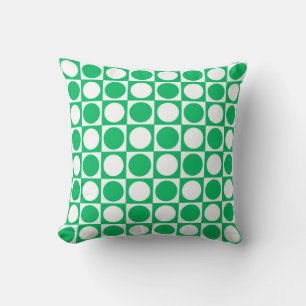 Mid-Century Chequerboard - jade green and white Cushion