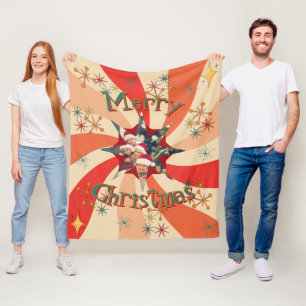 Mid Century Christmas Atomic Retro Wave Star Photo Fleece Blanket