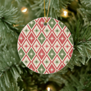 Mid Century Christmas Atomic Stars on diamonds Ceramic Ornament