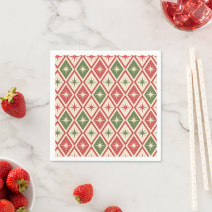 Mid Century Christmas Atomic Stars on diamonds Napkin