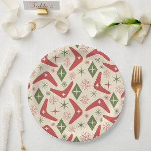 Mid Century Christmas Boomerangs with Diamonds  Paper Plate