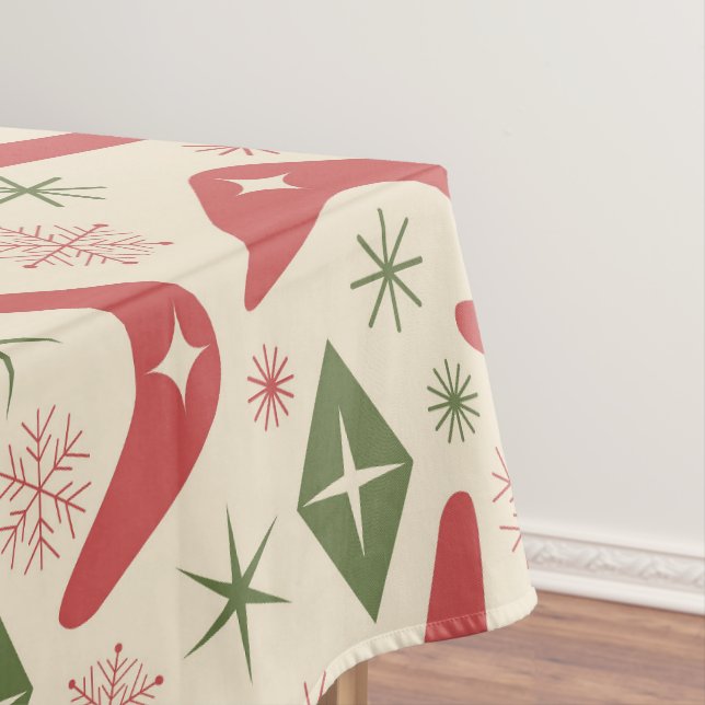 Mid Century Christmas Boomerangs with Diamonds  Tablecloth (In Situ)