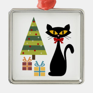 Mid Century Christmas cat Ceramic Ornament