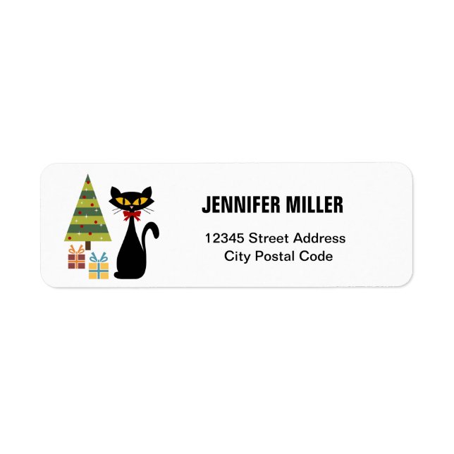 Mid Century Christmas cat Return Address Label (Front)