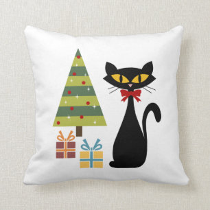Mid Century Christmas cat Throw Pillow