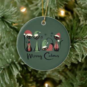 Mid Century Christmas Cats Atomic 50s Style Ceramic Ornament