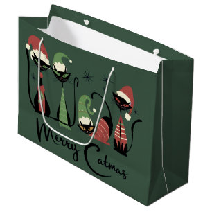 Mid Century Christmas Cats Atomic 50s Style Large Gift Bag