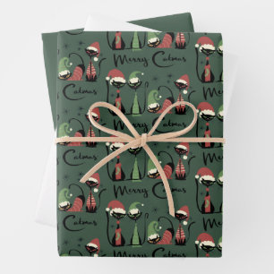 Mid Century Christmas Cats Atomic 50s Style Wrapping Paper Sheet