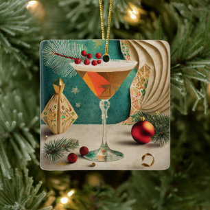 Mid Century Christmas Cocktail Party Happy Hour Ceramic Ornament